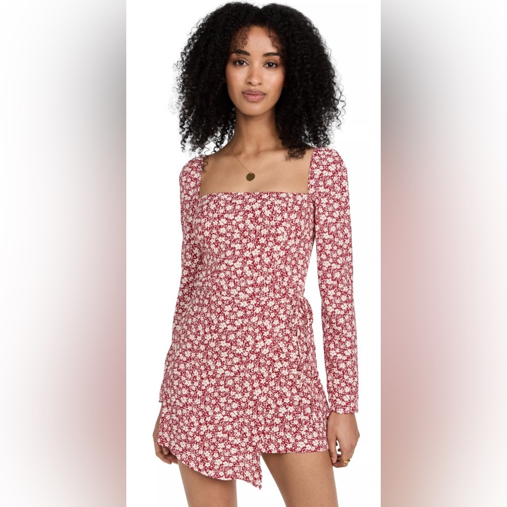 Reformation Rosalie Red Floral Long Sleeve Dress